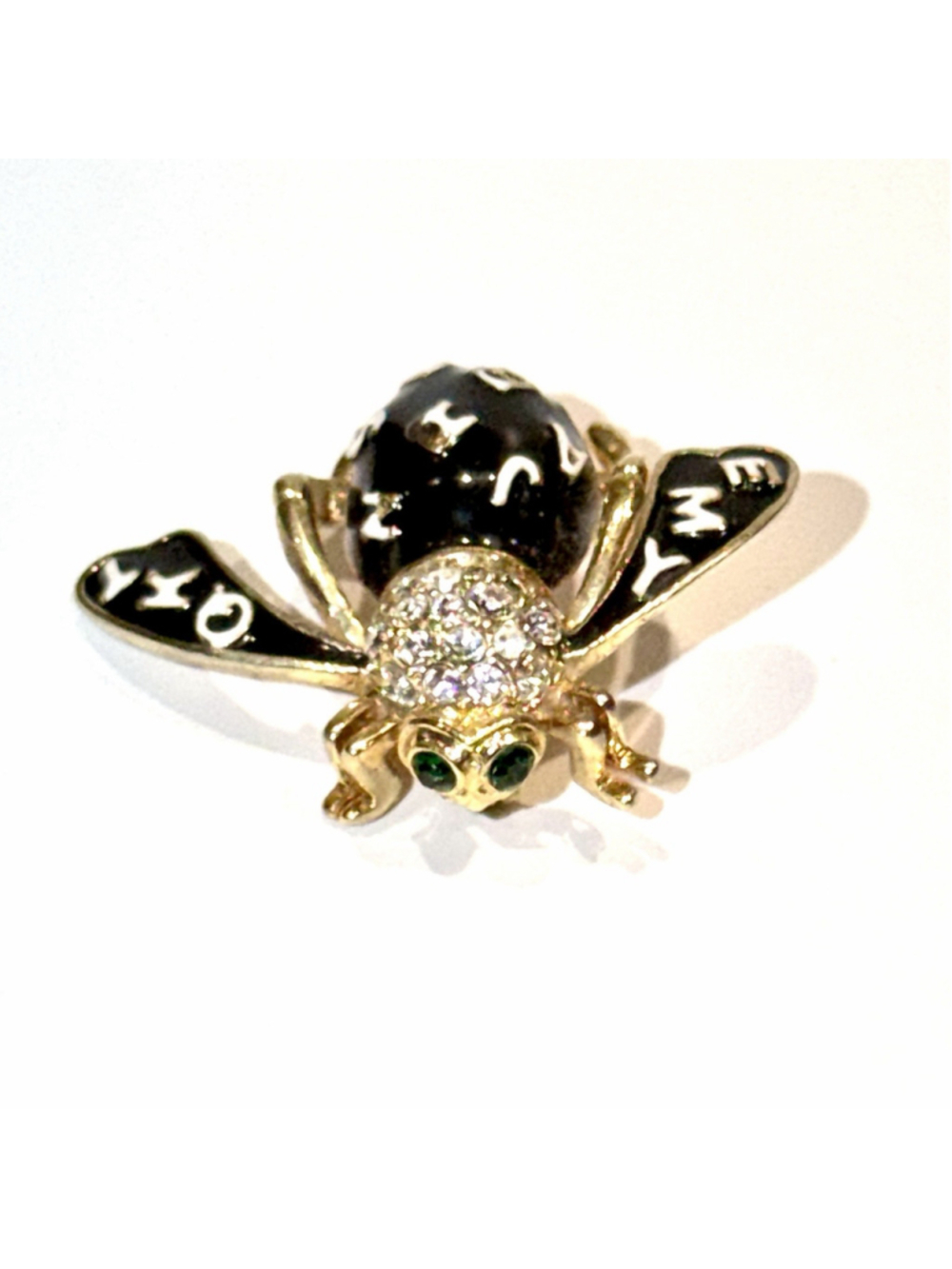 Joan Rivers Signed Spelling Bee Honey Bee Black Enamel Rhinestone Pin Brooch Vtg